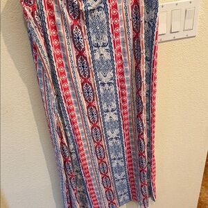 JM Collection Red and Blue Striped Maxi Skirt